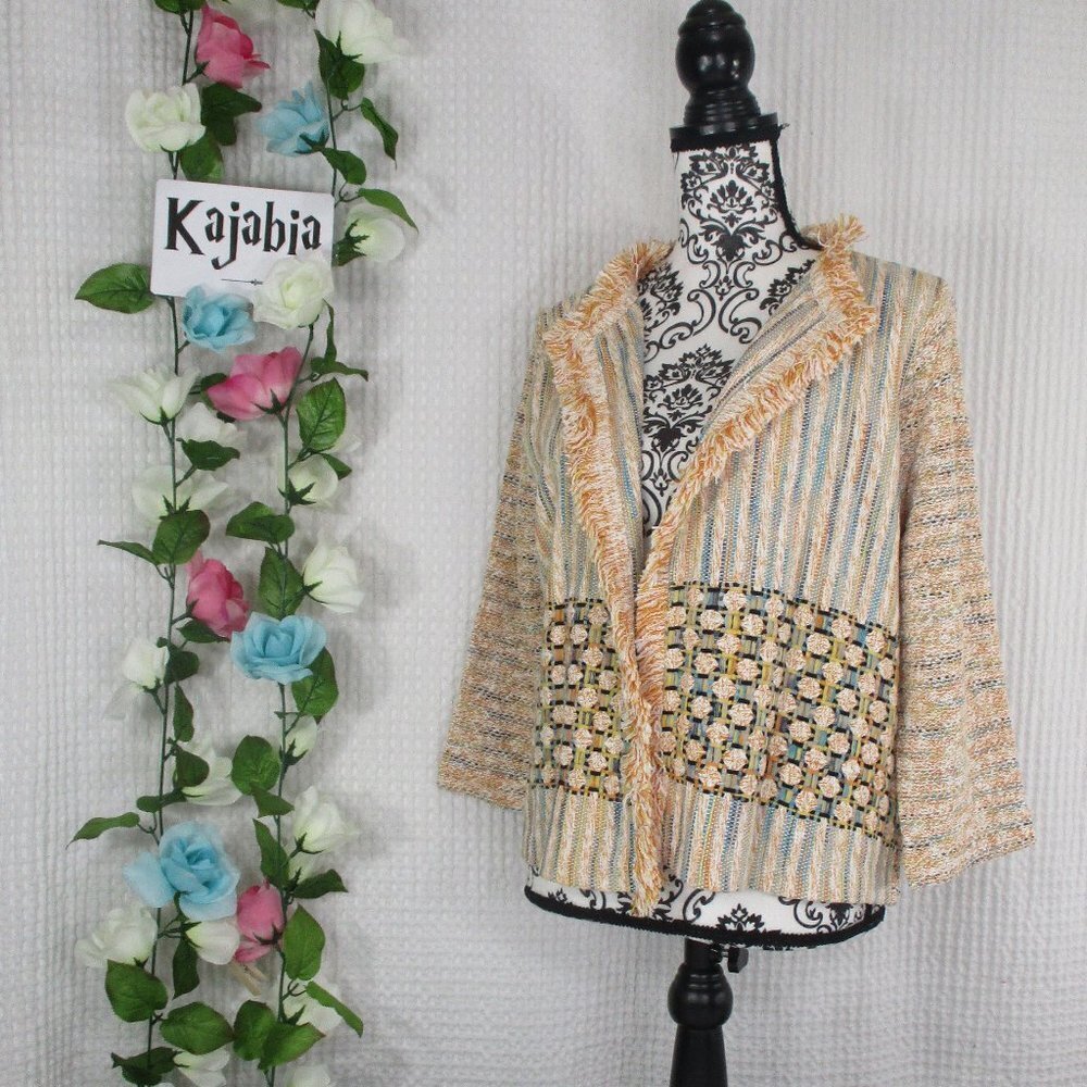 CHICO’S Open Front Fringe Trim Blazer Size 2 (Medium)